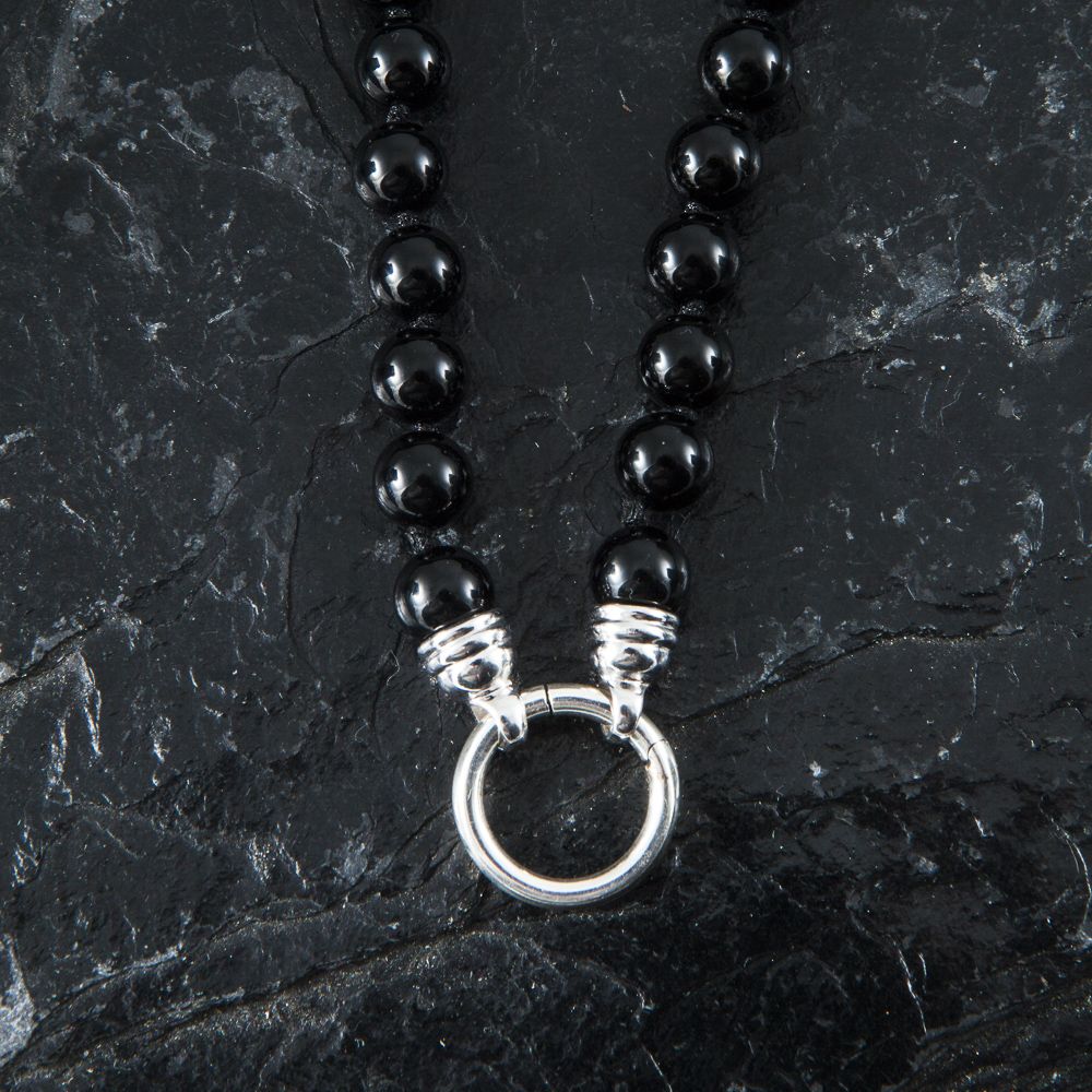 Herren Halskette Onyx 8 mm Steinkette schwarz Kugelkette 925er Silber K3269S 